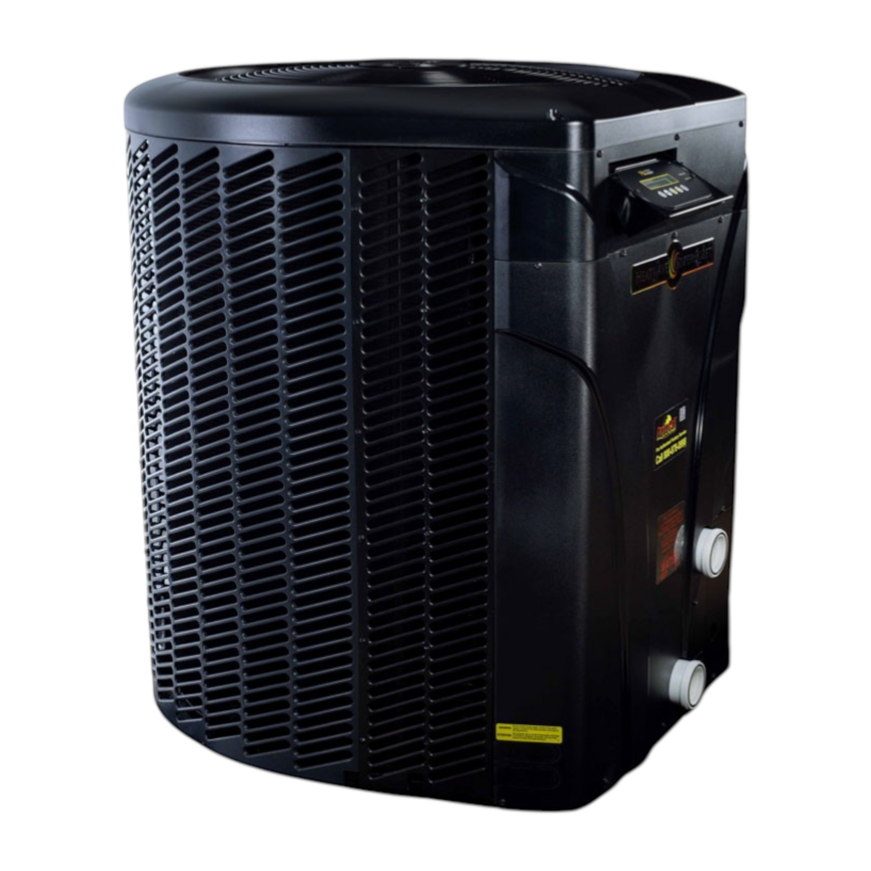 SaltPoolGuys.com AquaCal HeatWave SuperQuiet black pool heat pump with digital control pad and titanium heat exchanger.