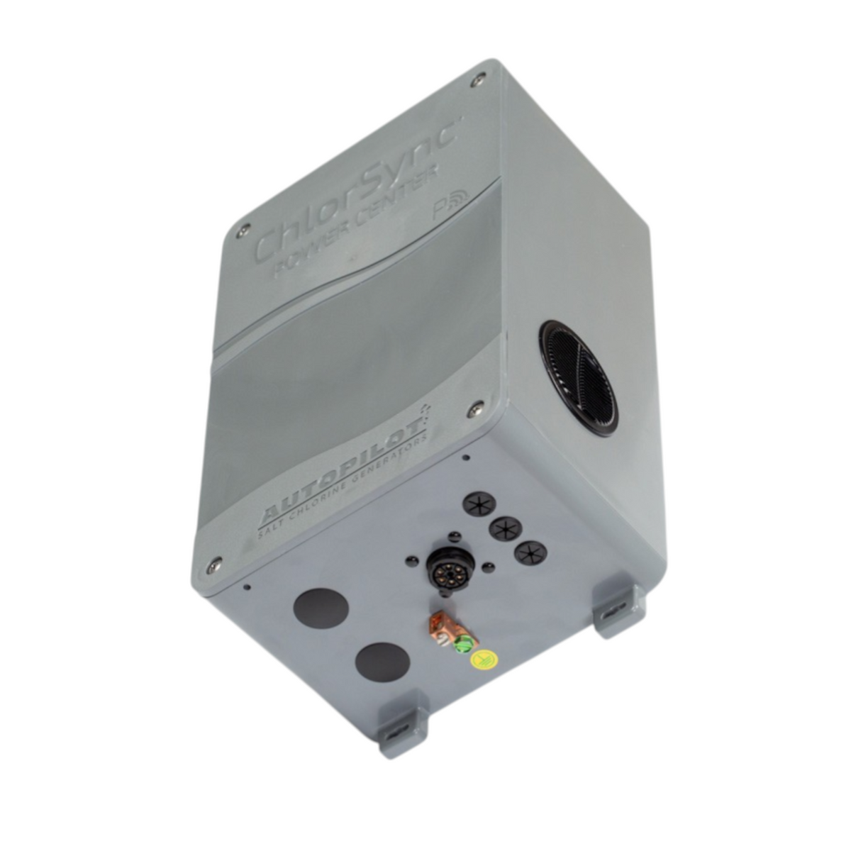 SaltPoolGuys.com AutoPilot ChlorSync Power Center ECPS0312 grey plastic unit with connectors and vents.