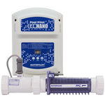 SaltPoolGuys.com Autopilot Pool Pilot Eco Nano salt chlorine generator with white control box and purple cell.